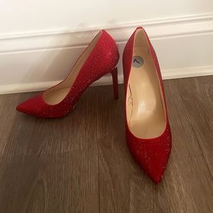 Ruby Red Jeweled Pointed Toe Pumps